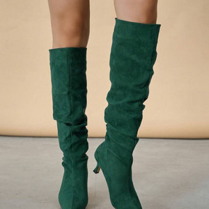 SHEIN 카키 스틸레토 힐 롱부츠 CN35 (225m