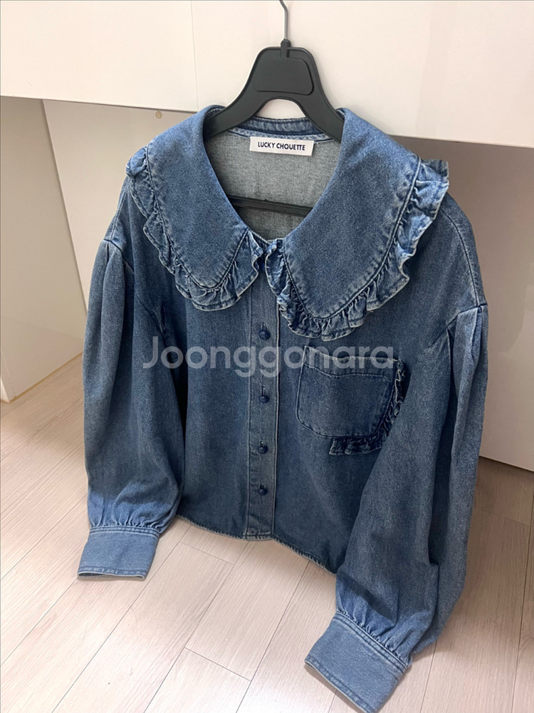 21 럭키슈에뜨 프릴카라 퍼프 데님 셔츠 자켓 블라우스--0