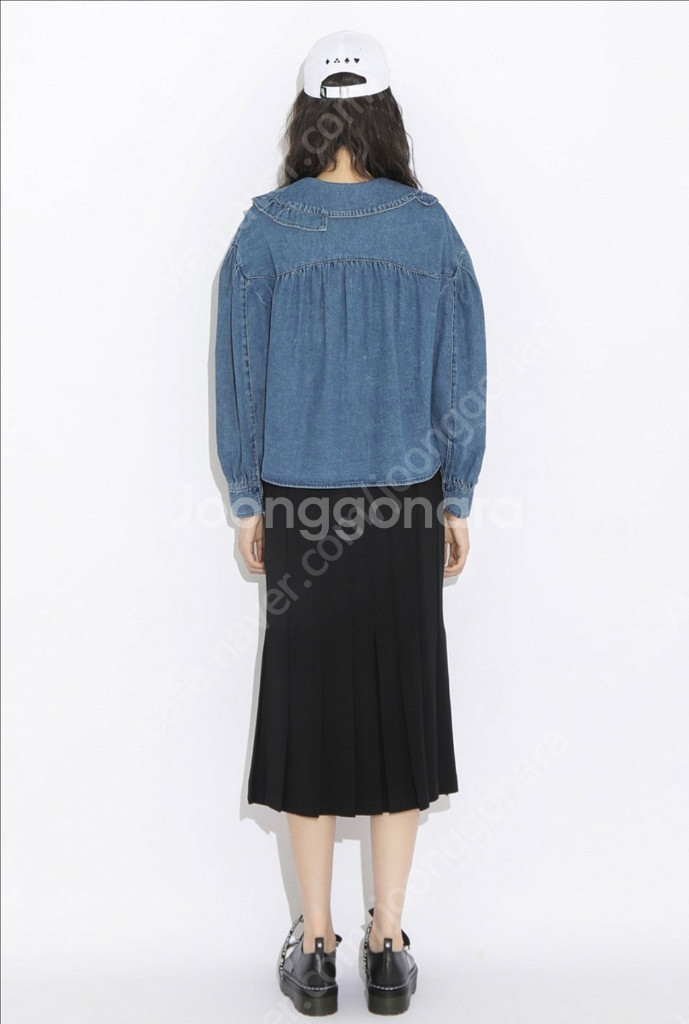 21 럭키슈에뜨 프릴카라 퍼프 데님 셔츠 자켓 블라우스--3
