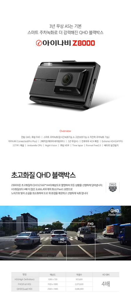 아이나비 Z8000 QHD 블랙박스(128GB,GPS)--3