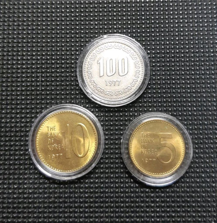 특년 1977년 3종주화 100.10.5원 3종일괄.주 이미지