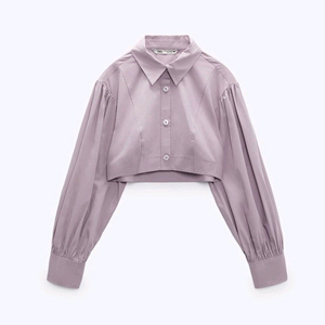 자라 ZARA 볼륨 소매 크롭 셔츠 라벤더 퍼플