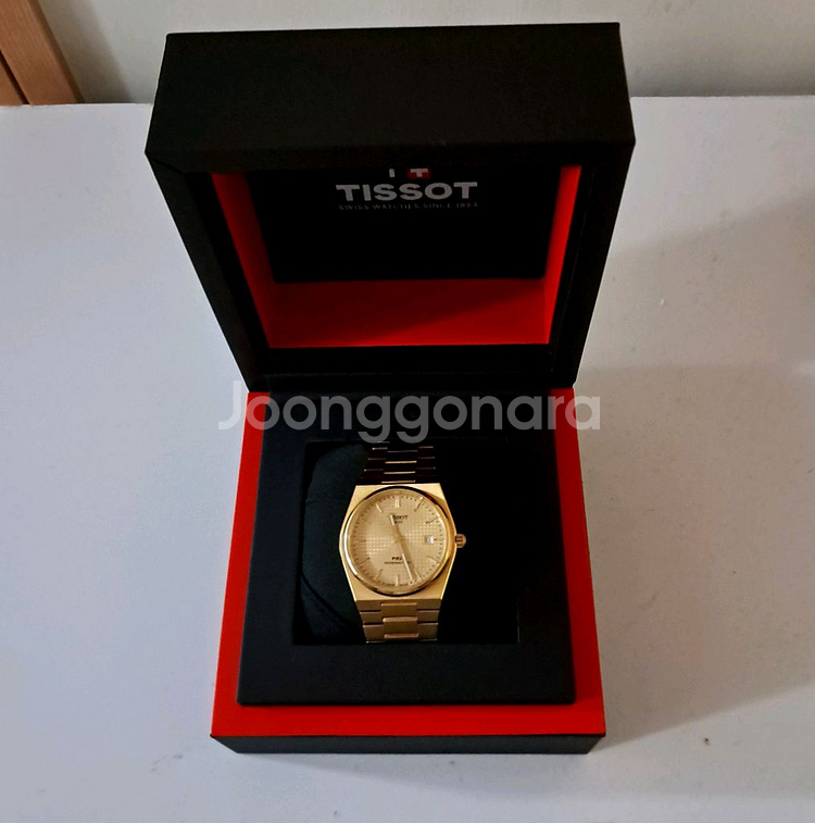 티쏘 PRX 골드 파워매틱 80 + 화이트/블랙 스트랩--1