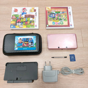 닌텐도3ds 핑크 한글판 + 튀동숲,마리오게임