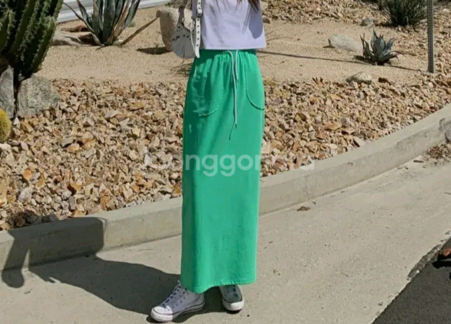 루즈 코튼스판 롱 스커트--7