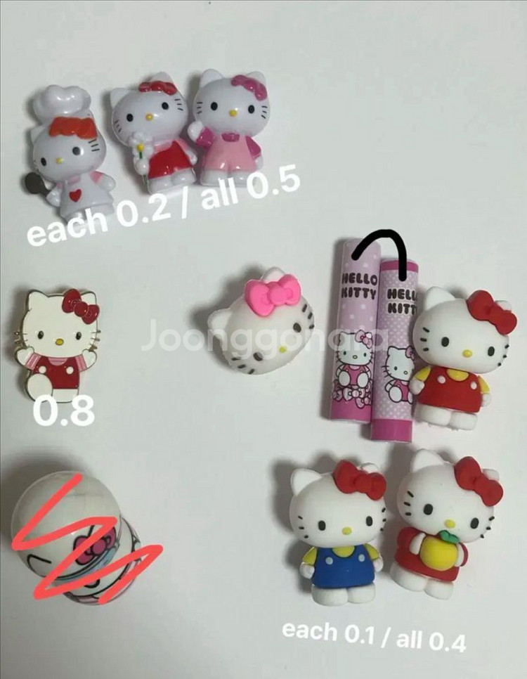 산리오 정품 헬로키티 미니 피규어 / 브로치 / 연필캡--0