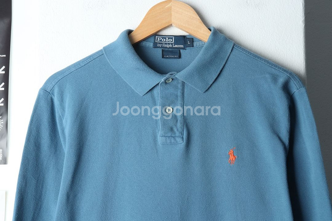 (L) 폴로 랄프로렌 카라 긴팔티셔츠 연블루 포니--2