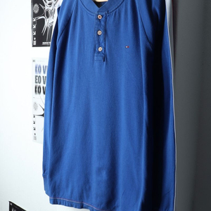 (XL) 타미힐피거 긴팔티셔츠 블루 헨리넥