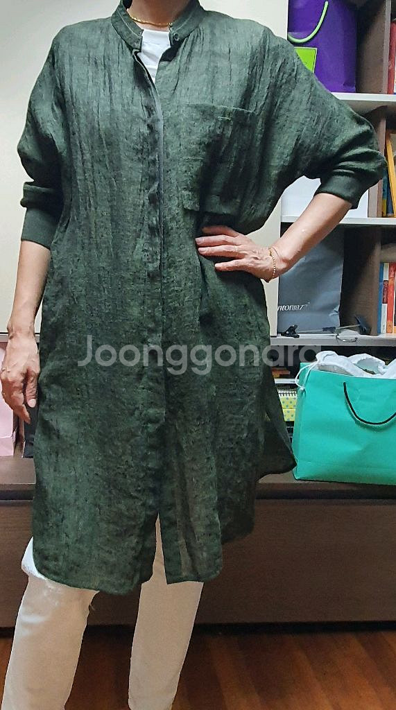 PRENDANG쁘렝땅 미착용 린넨 롱 셔츠 55--0