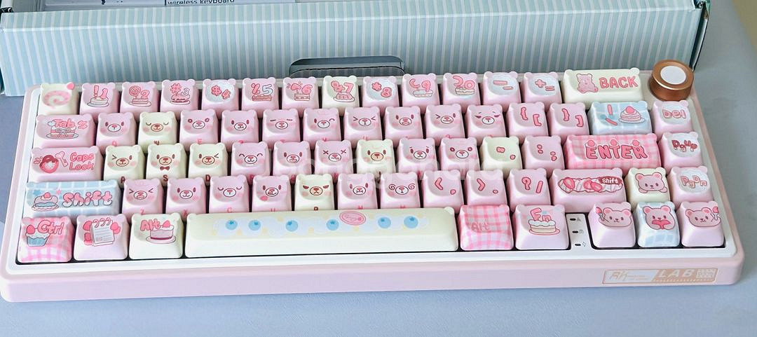 로얄클루짓 r65 키보드 + 핑크베어 키캡--0
