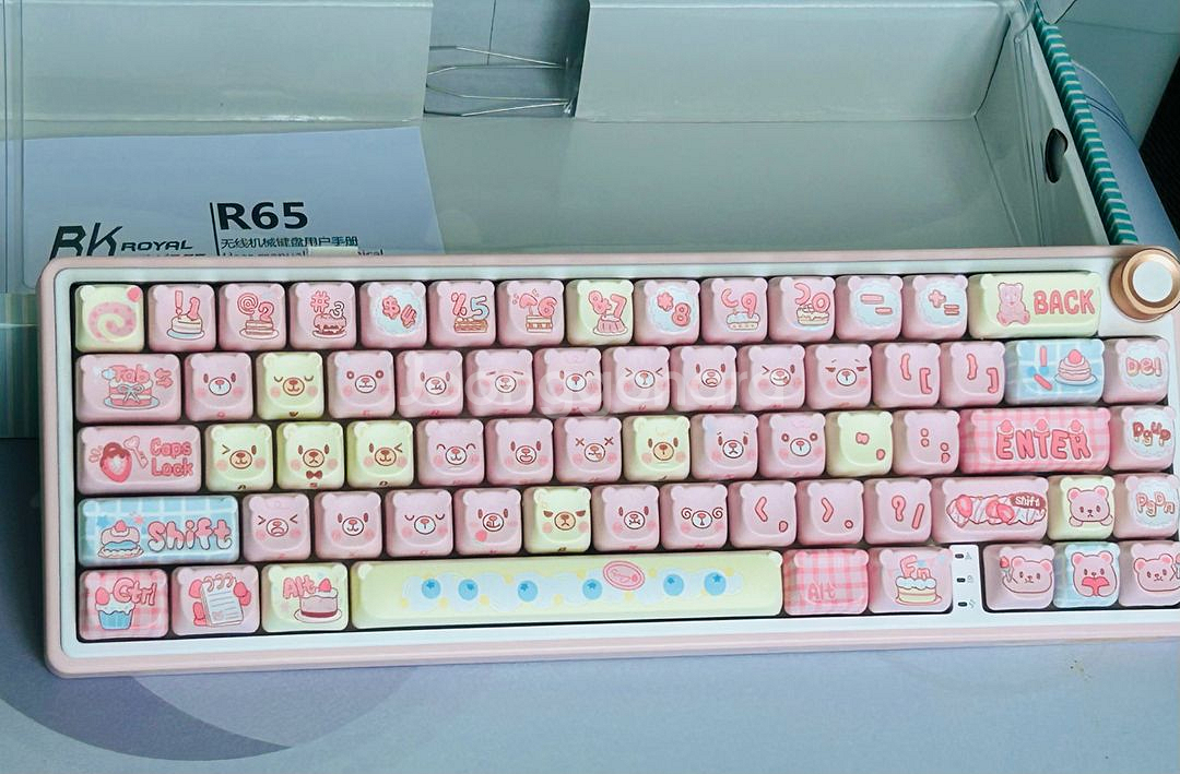 로얄클루짓 r65 키보드 + 핑크베어 키캡--1