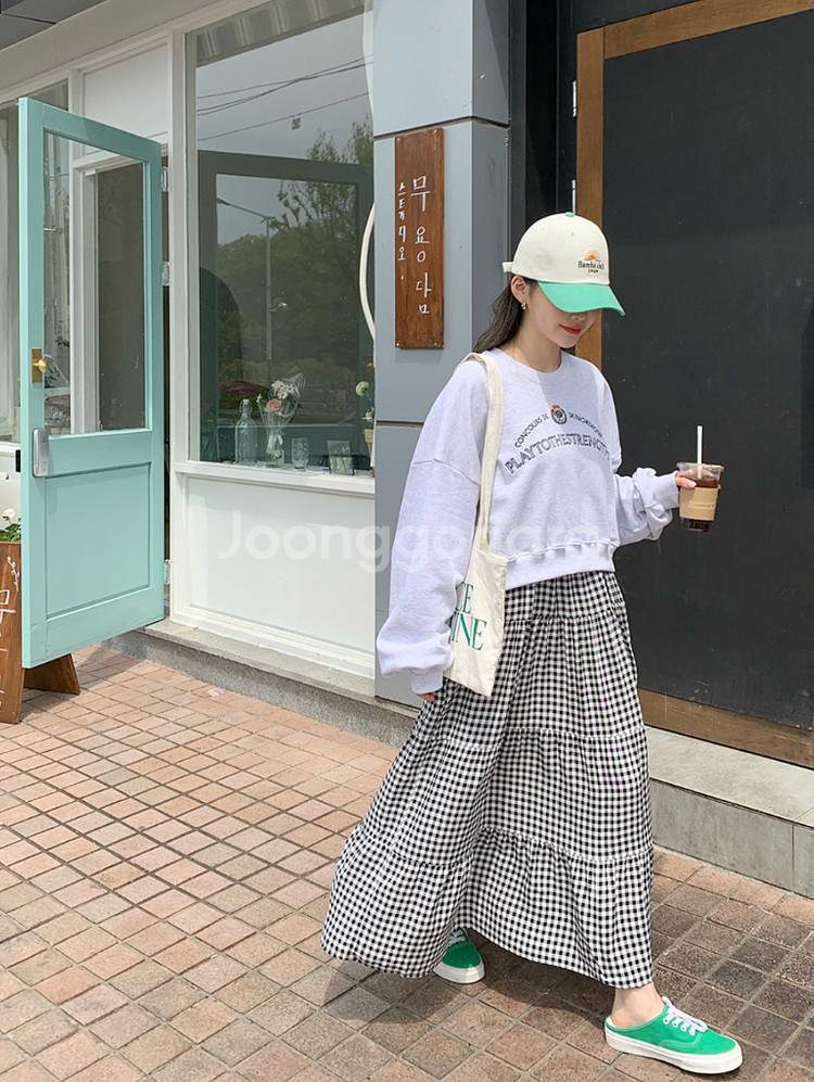 육육걸즈 뷔스티에 체크 롱원피스--5