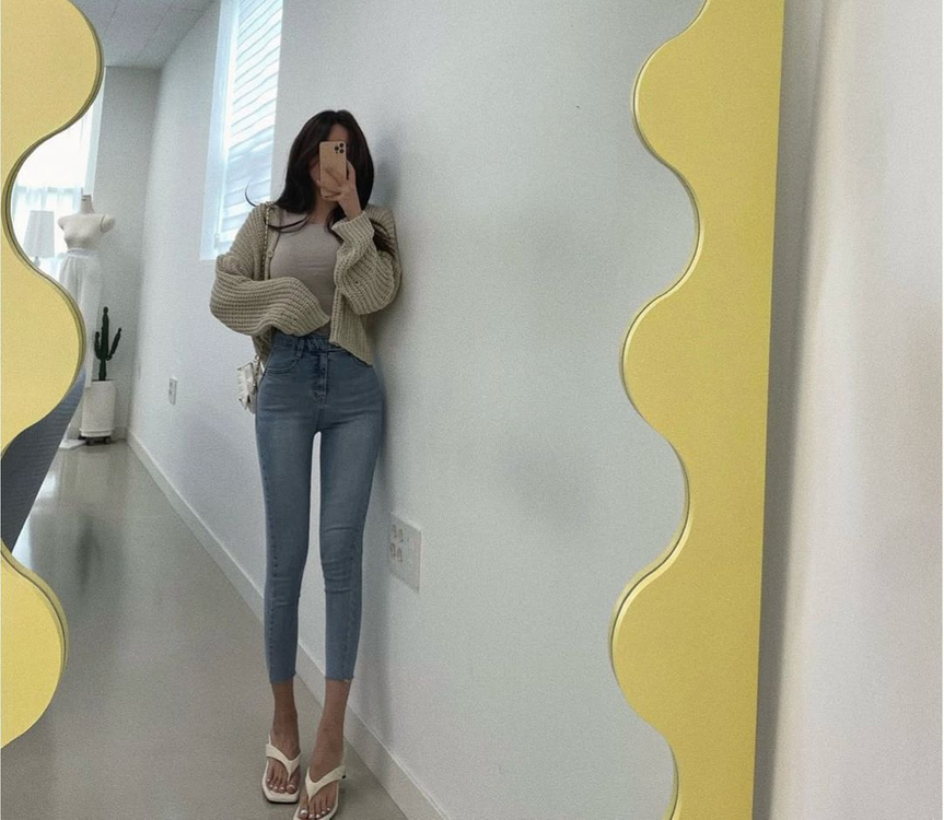 새상품:) 엔뉴엘 하이웨스트 버튼 스키니 이미지