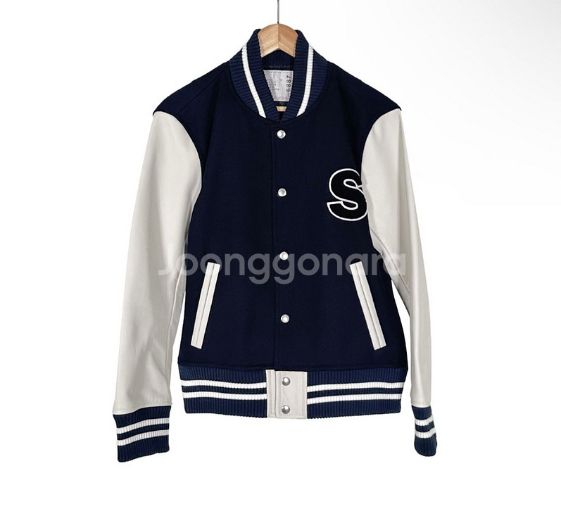 [3] 사카이 여성 울 테디 봄버 바시티 자켓 네이비--0