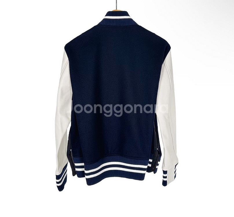 [3] 사카이 여성 울 테디 봄버 바시티 자켓 네이비--1