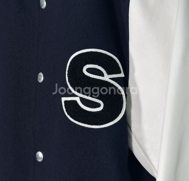 [3] 사카이 여성 울 테디 봄버 바시티 자켓 네이비--3