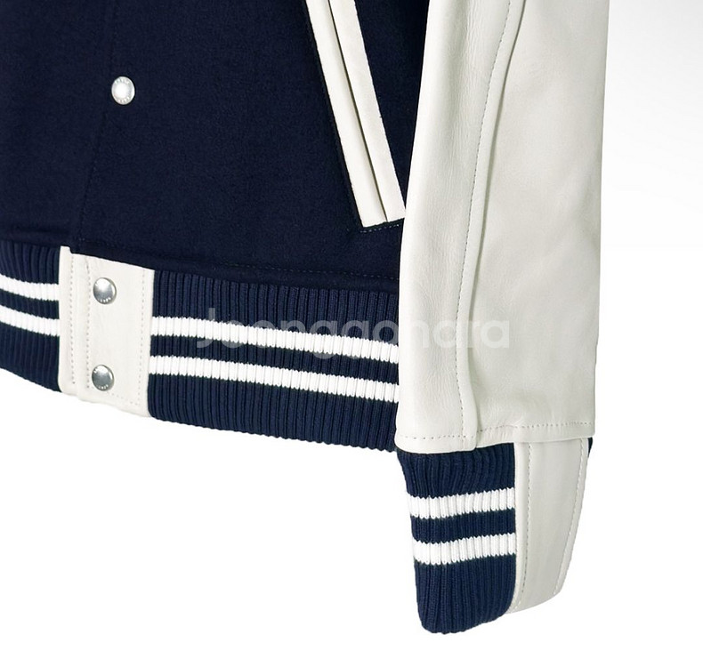 [3] 사카이 여성 울 테디 봄버 바시티 자켓 네이비--5