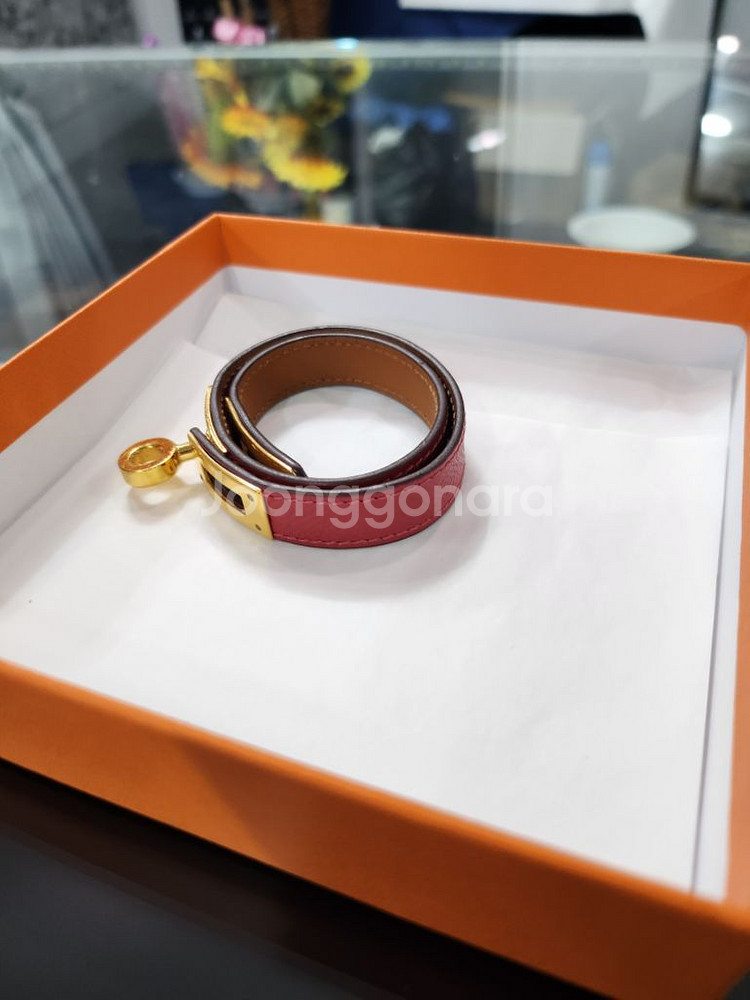 에르메스 버건디 금장 버클 켈리 팔찌 XS--4