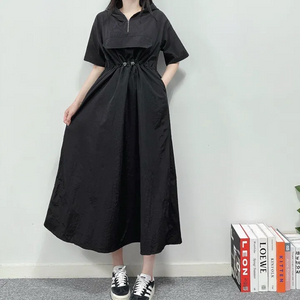 새상품) 블랙 후드 바스락 롱 원피스(55~88)