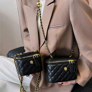 <무배>블랙 퀼팅 체인 사각 토드백 미니크로스백 대/소