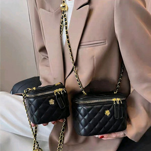 <무배>블랙 퀼팅 체인 사각 토드백 미니크로스백 대/소