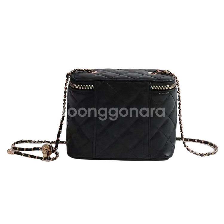 <무배>블랙 퀼팅 체인 사각 토드백 미니크로스백 대/소--6
