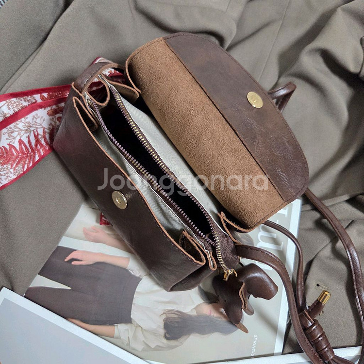 고급 PU 치유쿠 미니 크로스백 숄더백 가방 브라운--6