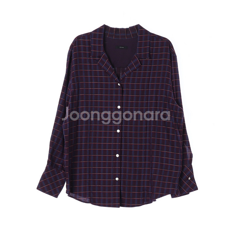 [S]시스템 버건디 체크 오픈카라 레이어드 루즈핏 셔츠--0