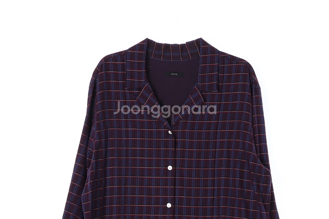 [S]시스템 버건디 체크 오픈카라 레이어드 루즈핏 셔츠--1