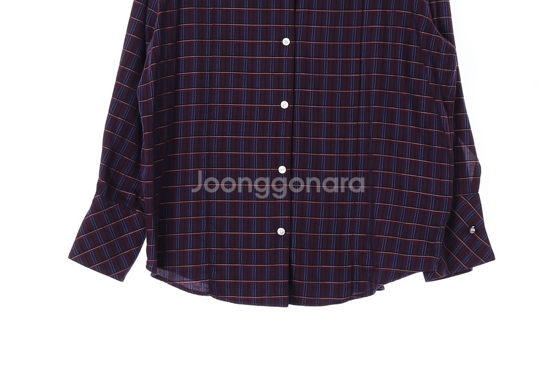[S]시스템 버건디 체크 오픈카라 레이어드 루즈핏 셔츠--2
