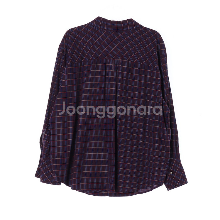 [S]시스템 버건디 체크 오픈카라 레이어드 루즈핏 셔츠--3