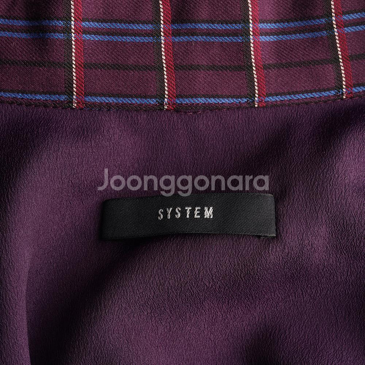 [S]시스템 버건디 체크 오픈카라 레이어드 루즈핏 셔츠--4