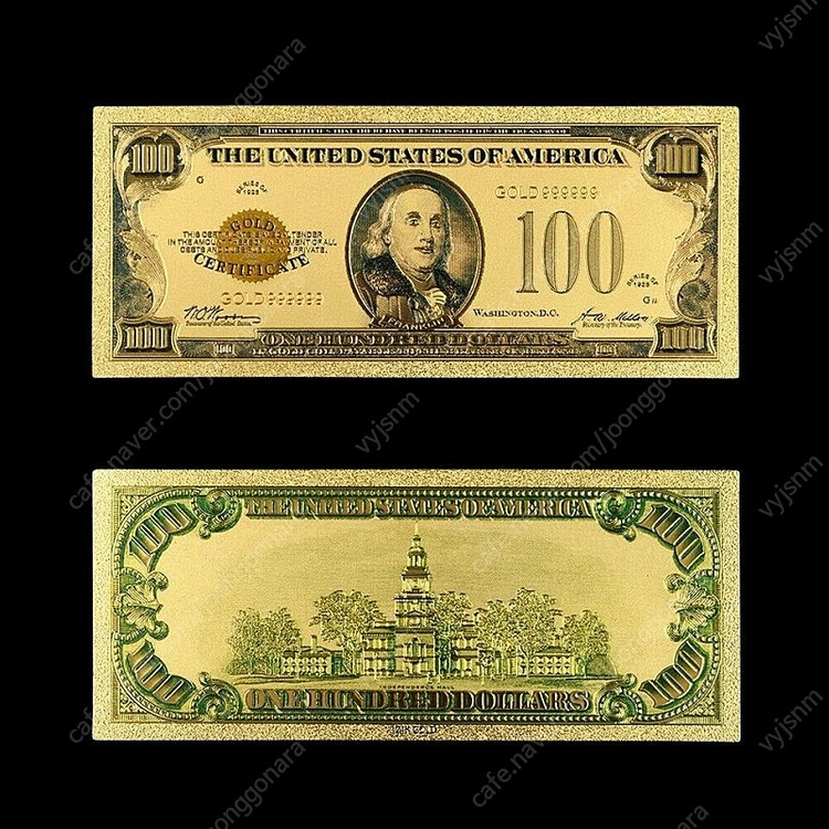 새 24K GP 골드 1928년 미국 100달러 금박 지폐 기념지폐 골드 포일 달러 소장용 장식용 행운 재물운 이미지