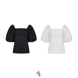 라플라 퍼프 블라우스 네이비