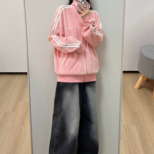 널디 벨벳 딸기우유 핑크 트랙탑 져지