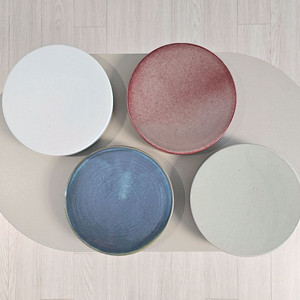 컬러풀 핸드메이드 도자기 접시 4P 일괄(양면 사용)