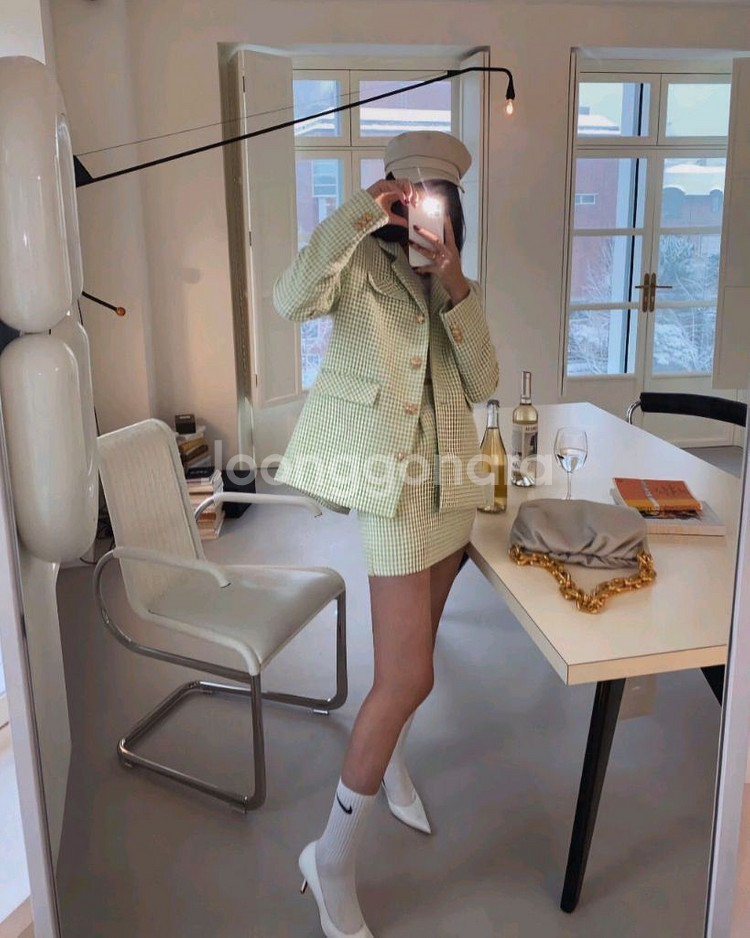 체크 트위드 자켓 드노리타 파티수 칙스라벨 러브미우--2