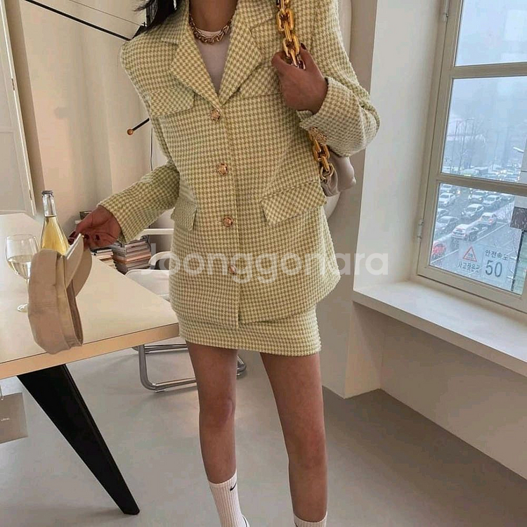 체크 트위드 자켓 드노리타 파티수 칙스라벨 러브미우--1