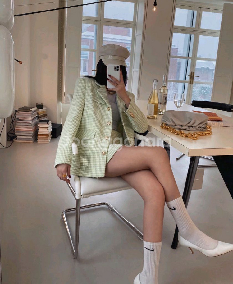 체크 트위드 자켓 드노리타 파티수 칙스라벨 러브미우--4