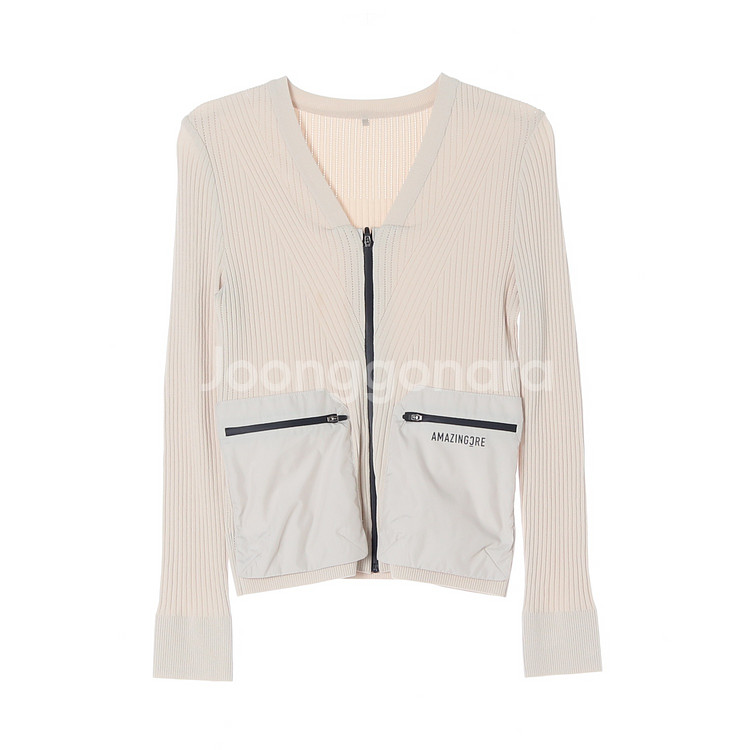 [S]어메이징크리 베이지 로고 포켓 집업 니트 가디건--0