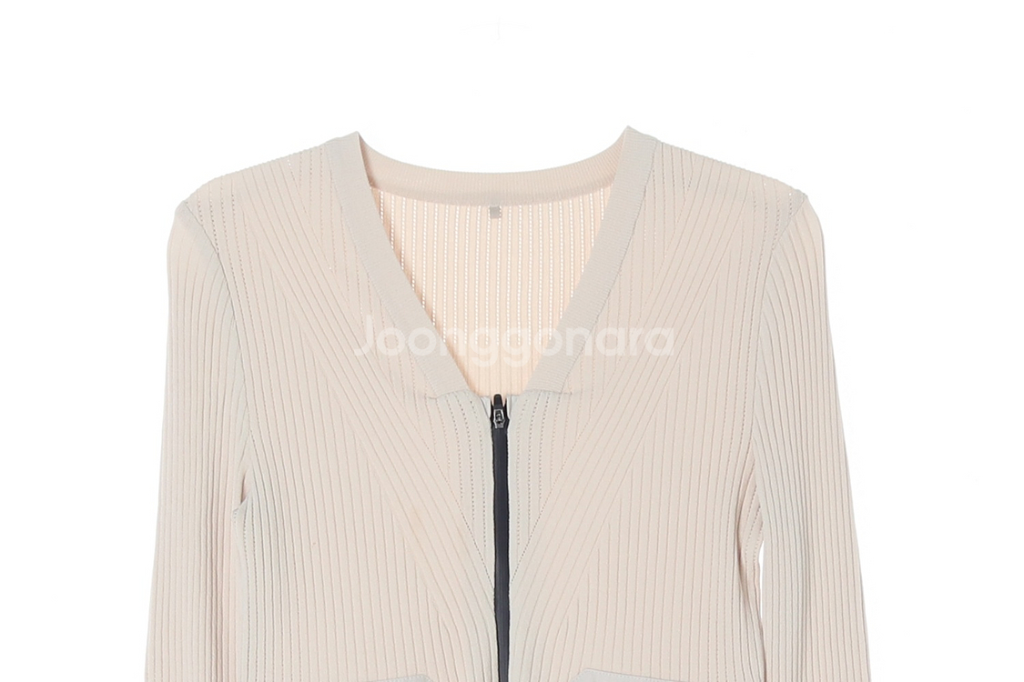 [S]어메이징크리 베이지 로고 포켓 집업 니트 가디건--1