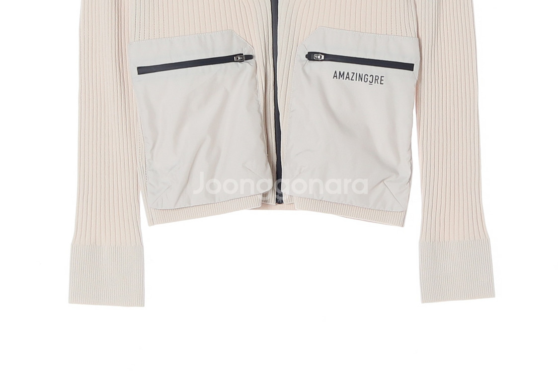 [S]어메이징크리 베이지 로고 포켓 집업 니트 가디건--2
