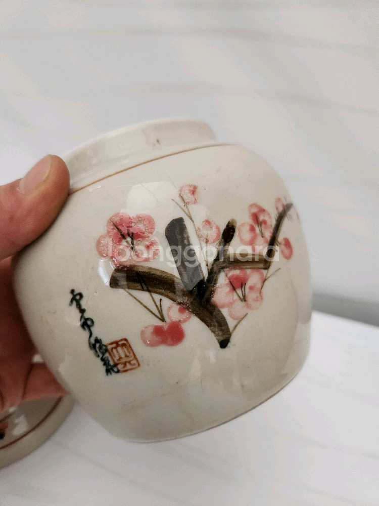 빈티지 도자기 매화 그림 보관 용기--4
