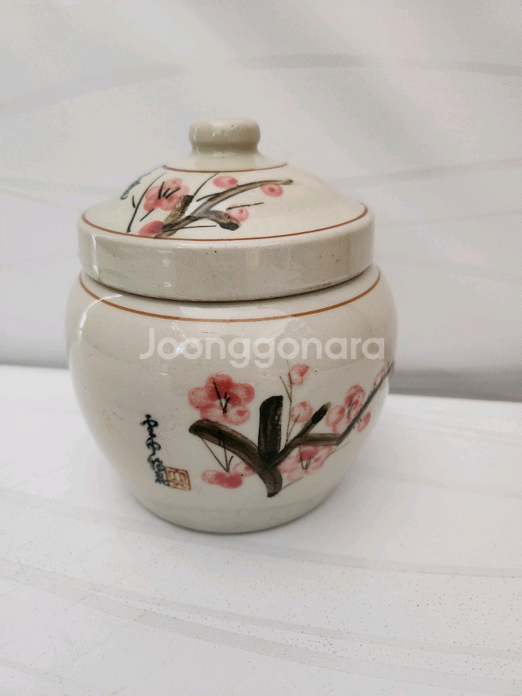 빈티지 도자기 매화 그림 보관 용기--6