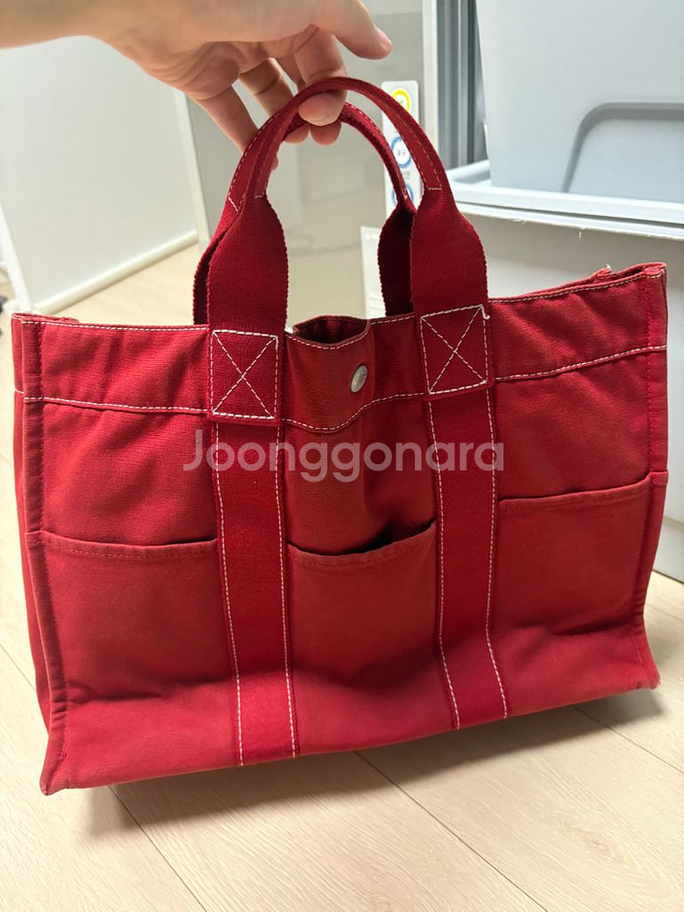 에르메스 후루토 정품 레드 토트백 MM 리본빛 모네--1