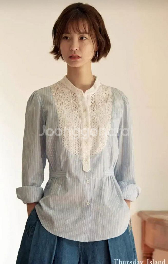 써스데이아일랜드 블라우스 지그재그 봄코디 빈티지셔츠--7
