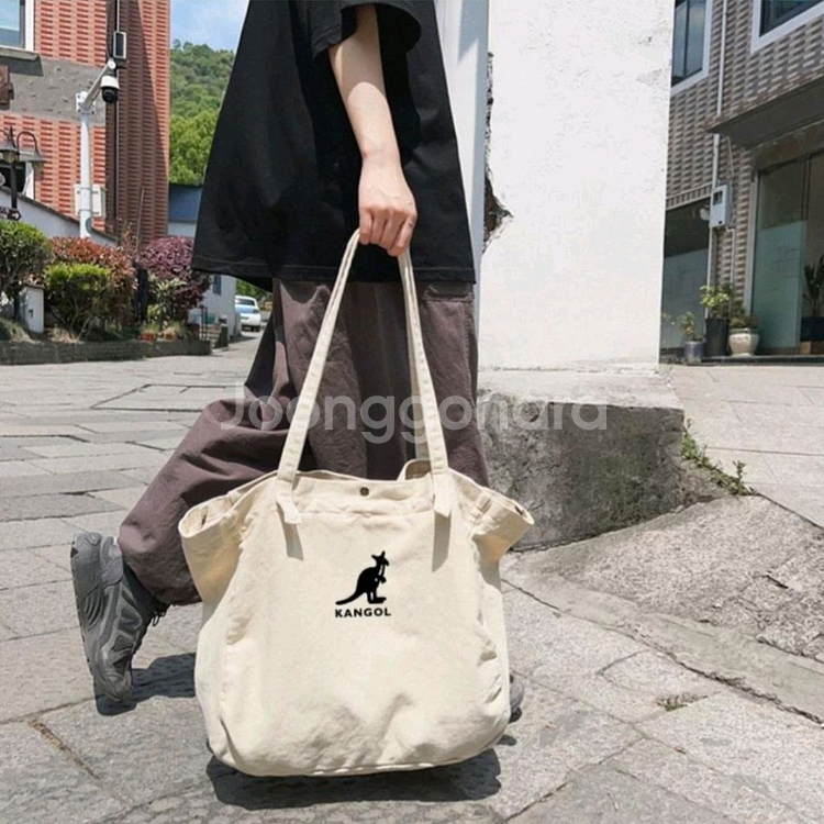 캉골가방 캉골에코백 캉골 대용량 캔버스 숄더백 아이보리--3