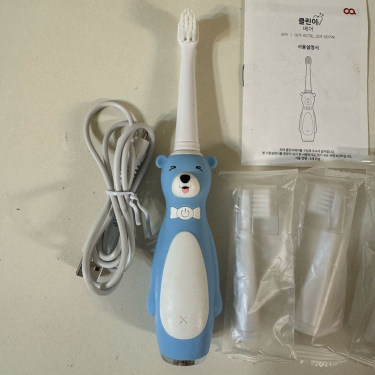 오아 클린이베어 유아 어린이 전동칫솔 + 칫솔모 3개--1