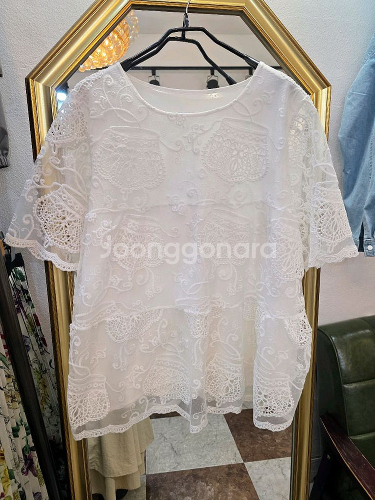 미친세일 펀칭 자수레이스 아사면블라우스--0