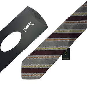새상품 명품 입생로랑 넥타이 9.5cm 그레이 브라운